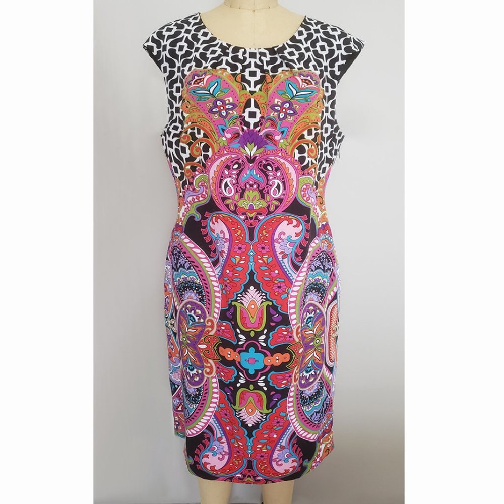 VOIR VOIR PRINTED DRESS SLEEVELESS CHEMISE SZ 18